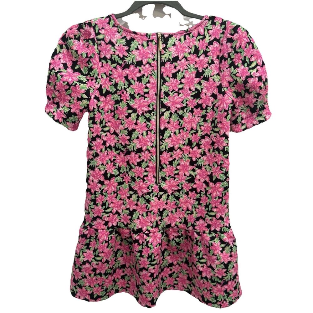 Lilly Pulitzer Chrishell Dress Girls Large 8 10 Onyx Black Pink Floral Scuba - Picture 4 of 11